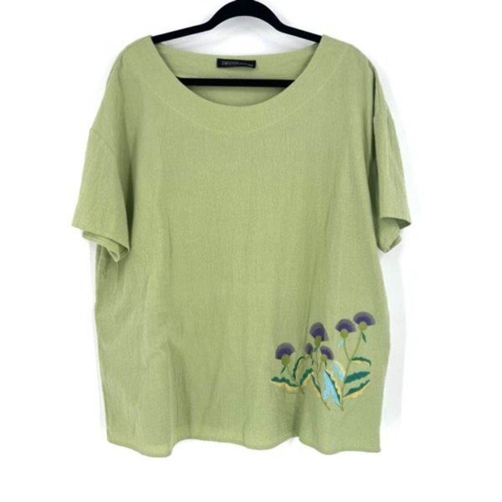 Zanzea Womens Floral Embroidery Short Sleeve Gauzy Tunic Top Light Green‎ Sz 3XL